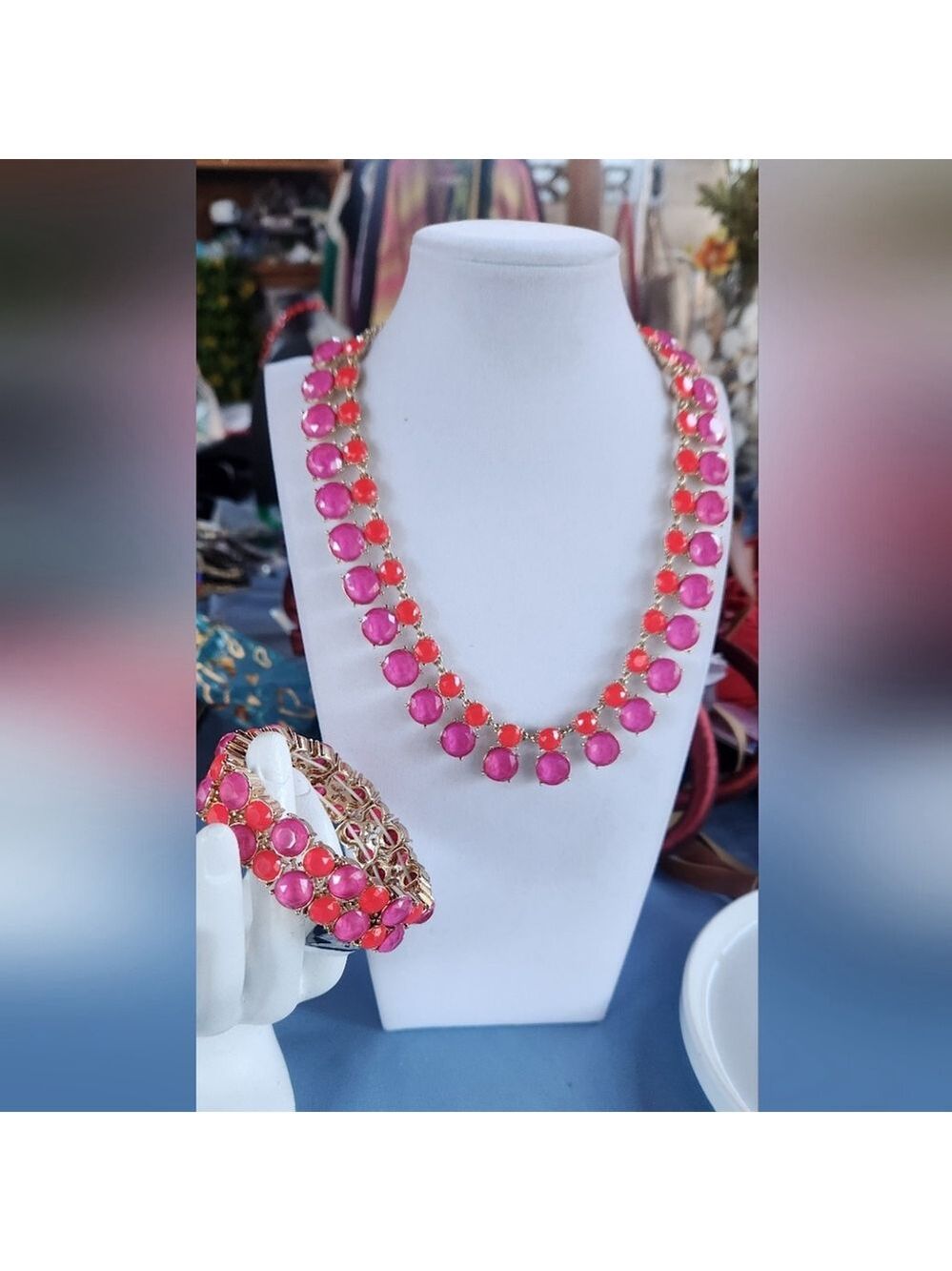INC International Concepts Gold Tone Pink Stone Set